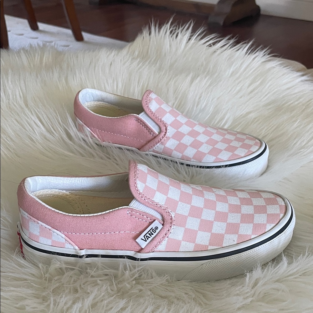 Vans Kids Pink and White Checkered Slip-Ons